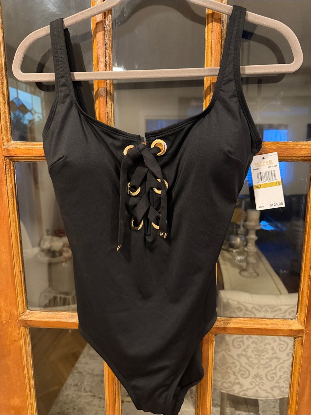 Michael Kors Black One-Piece Lace-Up Swimsuit